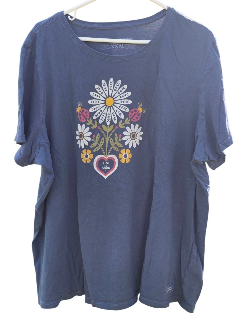Life Is Good Women's XXXL Crusher Lite Daisy Ladybug Flower Graphic T-Shirt Blue